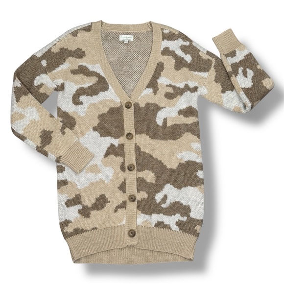 Lucky Brand Dessert Camo V‎ Neck Long Cardigan Sweater Tan Cream Small - Picture 12 of 12